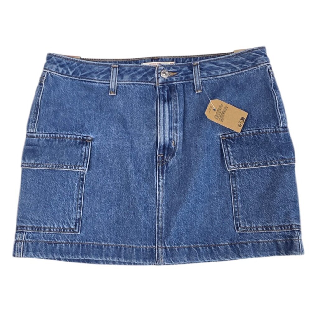 Levi's '94 Cargo Mini Skirt, Mid Rise, Slim, Y2K Style, Blue, Cotton, Size 29